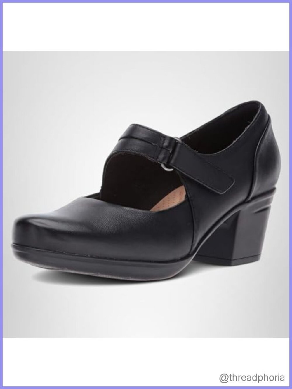 Womens Leather Pumps Block Heel Hook & Loop Cushion Comfort 2" Career Shoes